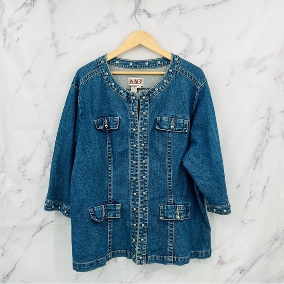 AMX Vintage Studded Denim Jean Jacket - Picture 1 of 3